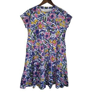 Roller Rabbit ChaChas Pamela Dress Small Floral Blue Pink Tiered Bloom Spring